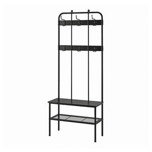 NIPÅSEN coat rack and bench w shoe storage, black, 190x35x79 cm