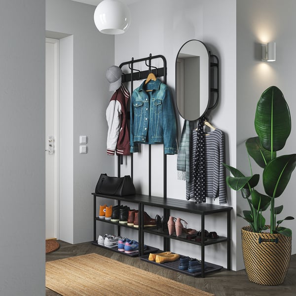 NIPÅSEN / BAGGMUCK hallway furniture, set of 4, black/grey