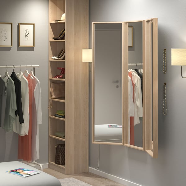 NISSEDAL mirror combination, white stained oak effect, 130x150 cm
