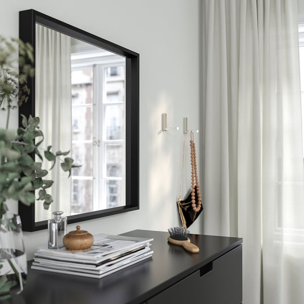 NISSEDAL mirror, black, 65x65 cm