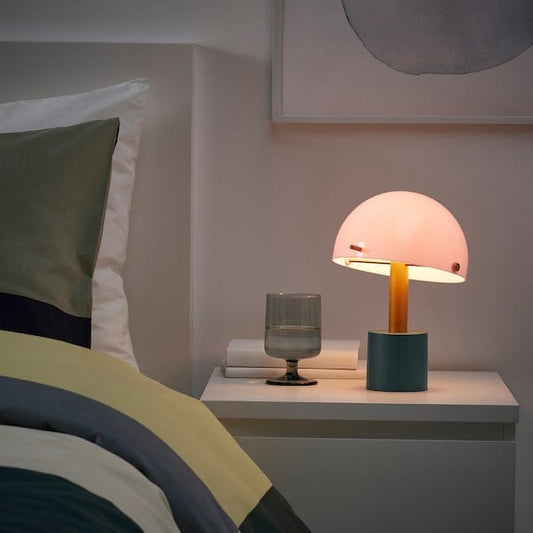 Ikea NÖDMAST - LED portable lamp, battery operated, light pink/dark grey-green, 26 cm