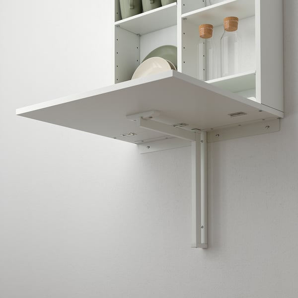 NORBERG wall-mount drop-leaf tbl w storage, white, 64x60 cm