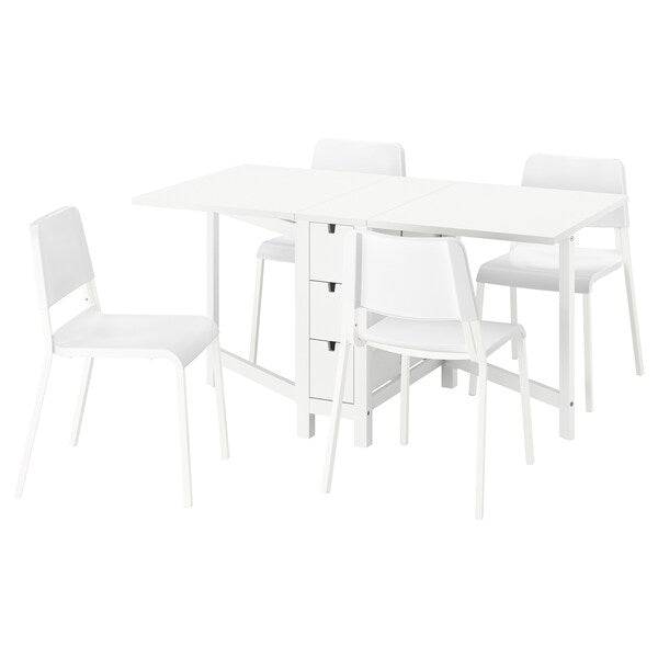 NORDEN / TEODORES - Table and 4 chairs, white/white,26/89/152 cm