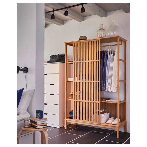 NORDKISA open wardrobe with sliding door, bamboo, 120x186 cm