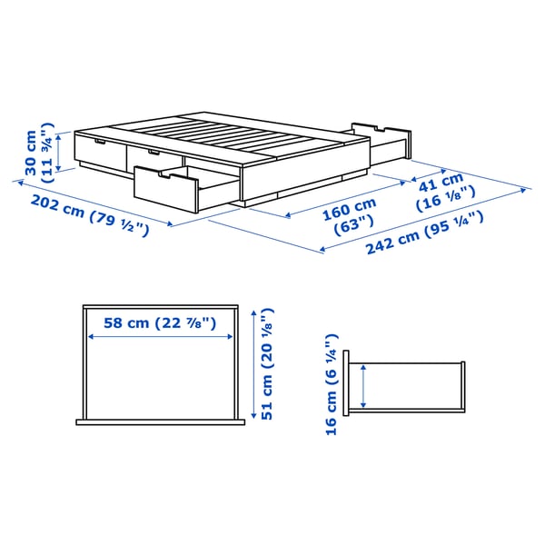 NORDLI bed frame with storage, white, 160x200 cm