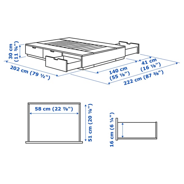 NORDLI bed frame with storage, white, 140x200 cm