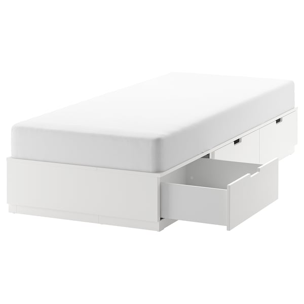 NORDLI bed frame with storage, white, 90x200 cm