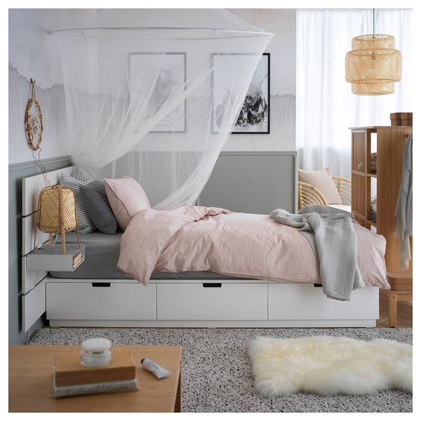 NORDLI bed frame w storage and headboard, white, 90x200 cm