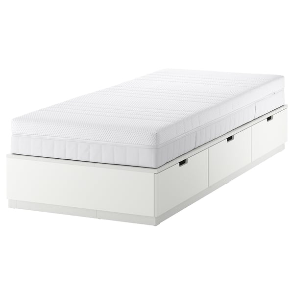 NORDLI bed frame with storage and mattress, white/Åkrehamn firm, 90x200 cm