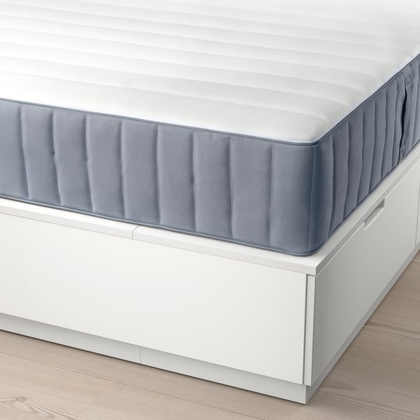 NORDLI bed frame with storage and mattress, white/Valevåg extra firm, 140x200 cm