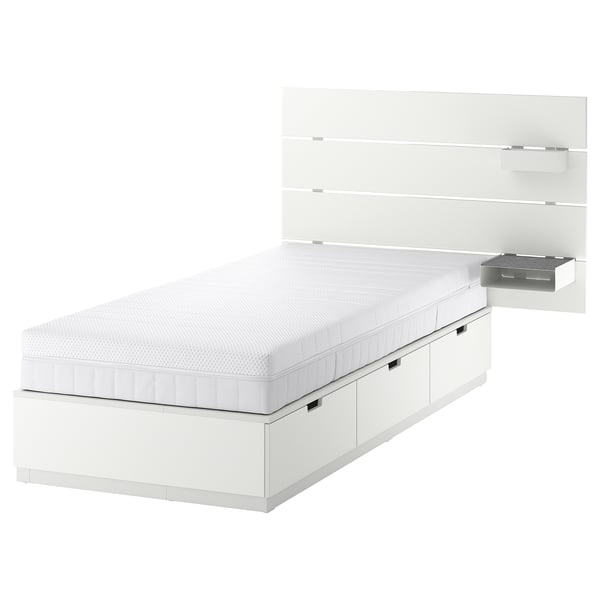 NORDLI bed frame with storage and mattress, with headboard white/Åkrehamn medium firm, 90x200 cm