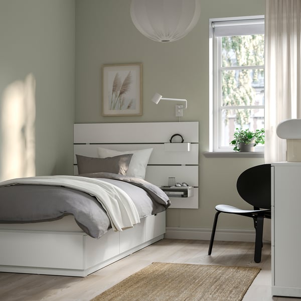 NORDLI bed frame with storage and mattress, with headboard white/Valevåg firm, 90x200 cm
