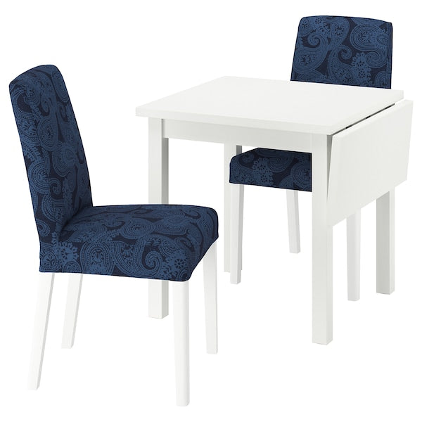 NORDVIKEN / BERGMUND - Table and 2 chairs, white/Kvillsfors dark blue/white,74/104 cm