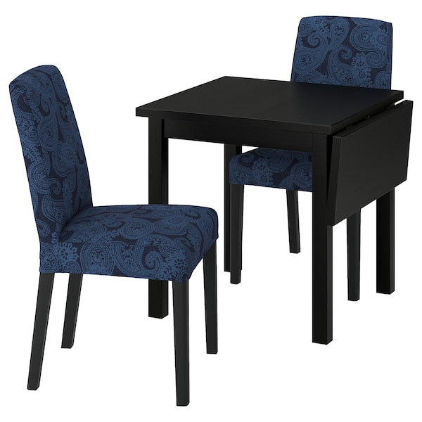 NORDVIKEN / BERGMUND - Table and 2 chairs, black/Kvillsfors dark blue/black,74/104 cm