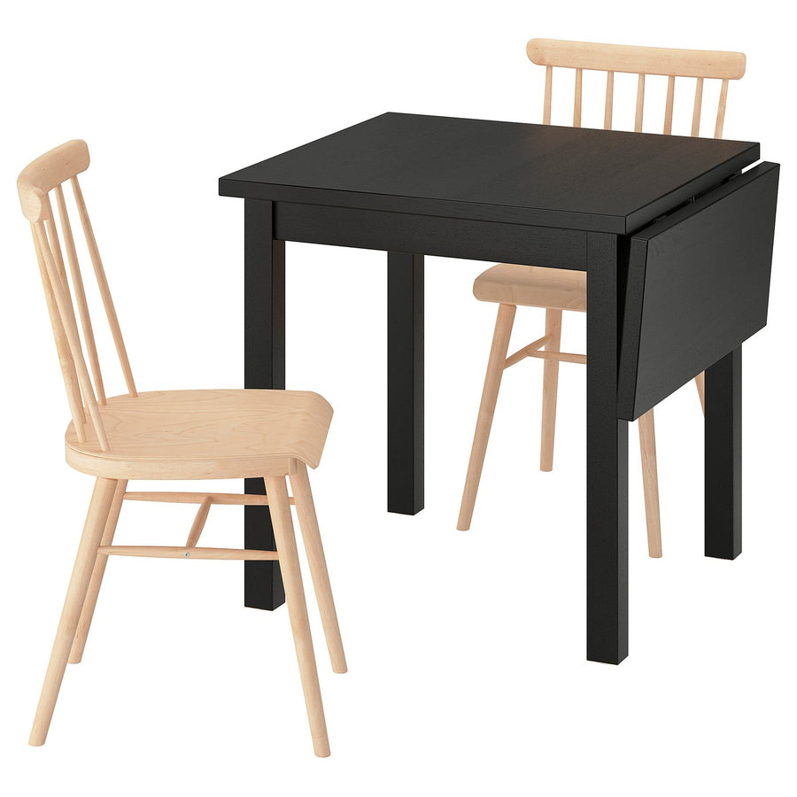 NORDVIKEN / HÖGVED table and 2 chairs, black/birch veneer, 74/104 cm