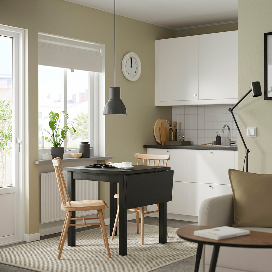 NORDVIKEN / HÖGVED table and 2 chairs, black/birch veneer, 74/104 cm