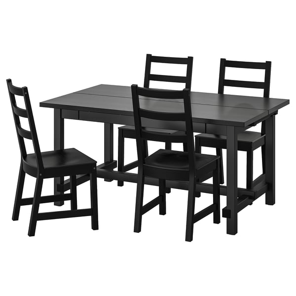 NORDVIKEN / NORDVIKEN table and 4 chairs, black/black, 152/223x95 cm