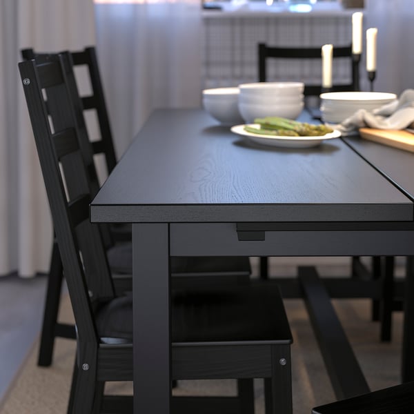 NORDVIKEN / NORDVIKEN table and 6 chairs, black/black, 210/289x105 cm