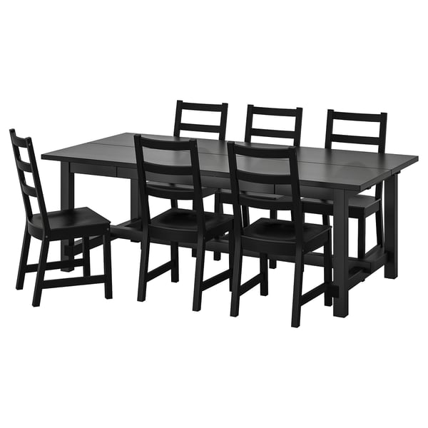NORDVIKEN / NORDVIKEN table and 6 chairs, black/black, 210/289x105 cm