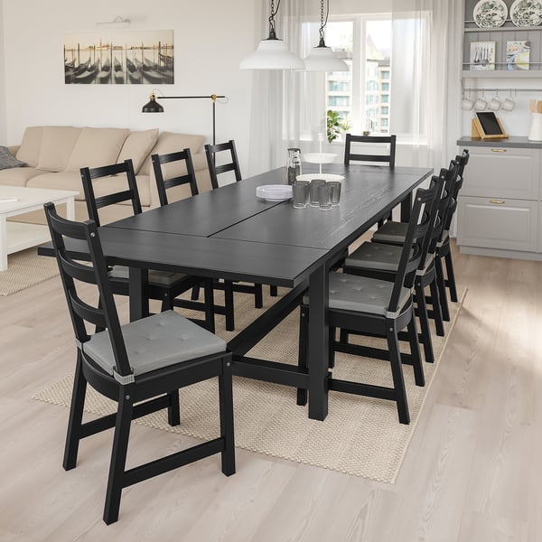 NORDVIKEN / NORDVIKEN table and 6 chairs, black/black, 210/289x105 cm