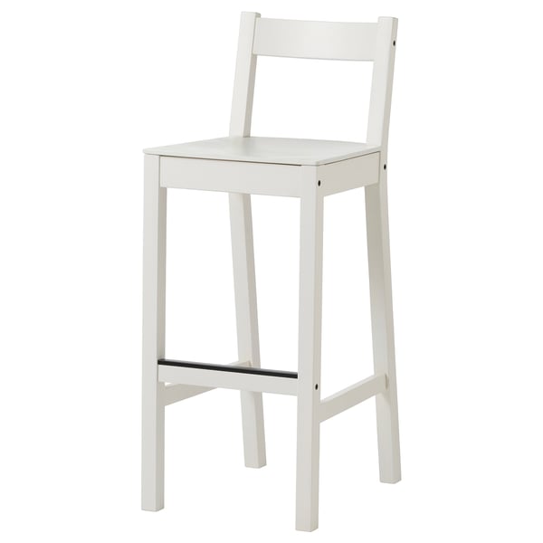 NORDVIKEN bar stool with backrest, white, 75 cm