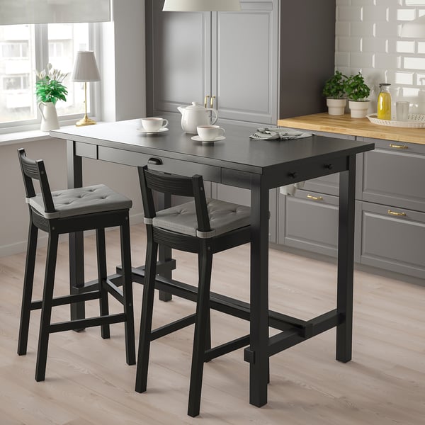 NORDVIKEN bar stool with backrest, black, 75 cm
