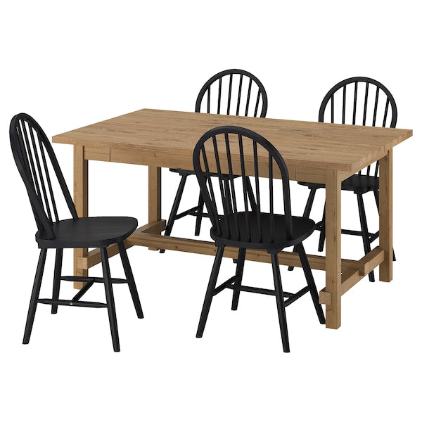 NORDVIKEN / SKOGSTA - Table and 4 chairs, stained antique/black,152/223 cm