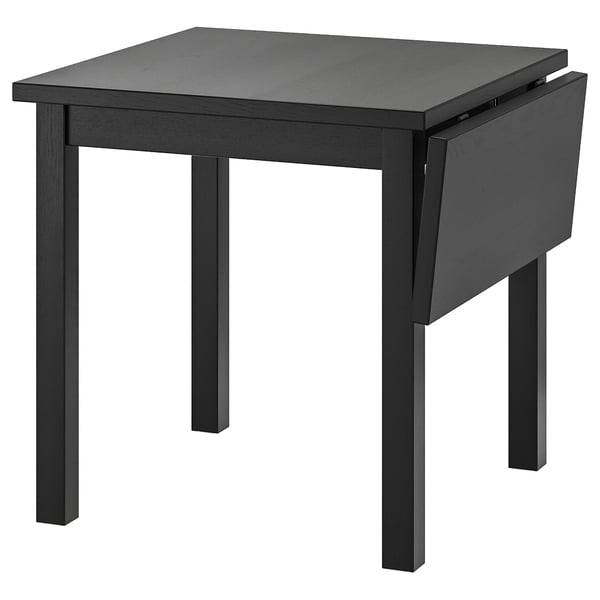 NORDVIKEN drop-leaf table, black, 74/104x74 cm