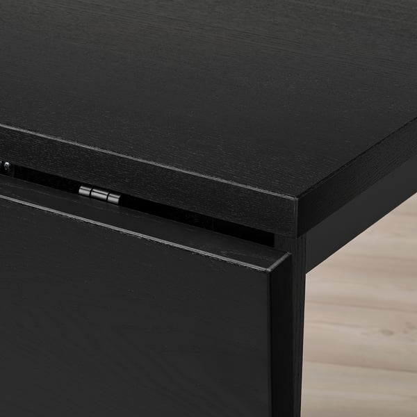 NORDVIKEN drop-leaf table, black, 74/104x74 cm