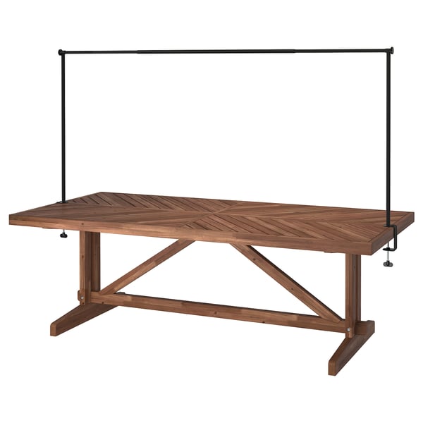 NORRMANSÖ / HELGEÖ table with decorating rod, outdoor acacia/black, 220 cm
