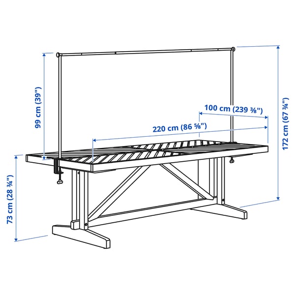 NORRMANSÖ / HELGEÖ table with decorating rod, outdoor acacia/black, 220 cm