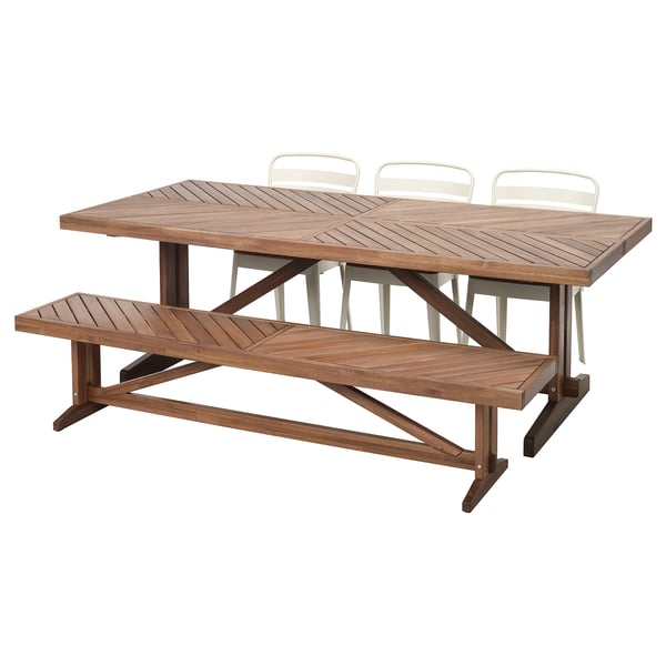 NORRMANSÖ / NORRMANSÖ table+3 chairs+bench, outdoor acacia/beige acacia, 220x100 cm