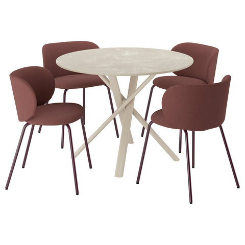 NORRMJÖLE / KRYLBO table and 4 chairs, beige marble effect/Tibbleby dark red, 105 cm