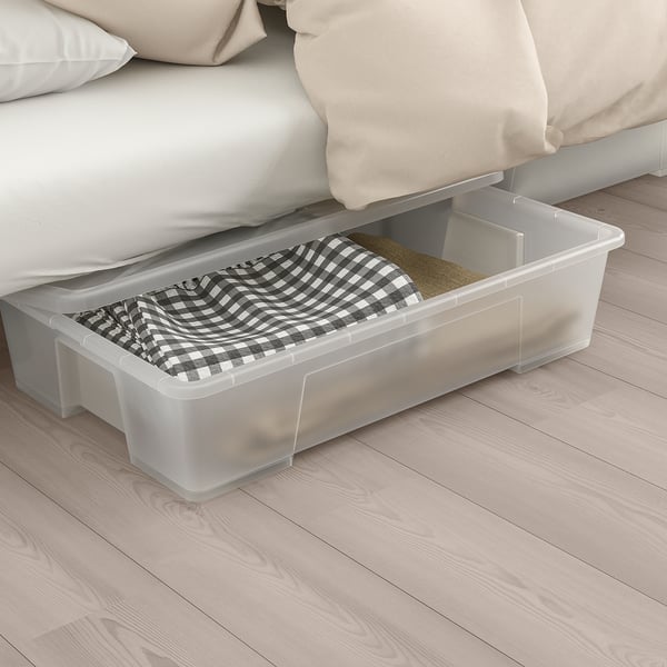 NYHAMN 3-seat sofa-bed, with pocket spring mattress/Knisa grey/beige, 200x140 cm