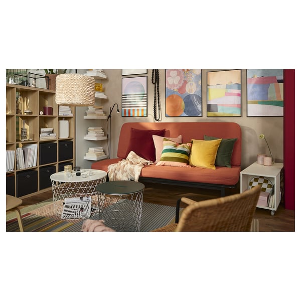 NYHAMN 3-seat sofa-bed, with pocket spring mattress/Skartofta red/brown, 200x140 cm