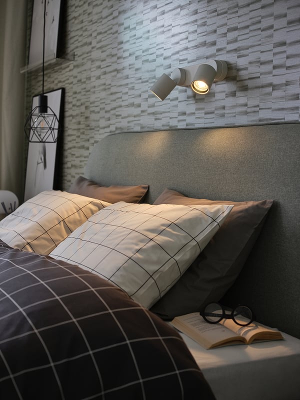 NYMÅNE wall lamp double, wired-in, white, 6.6 cm