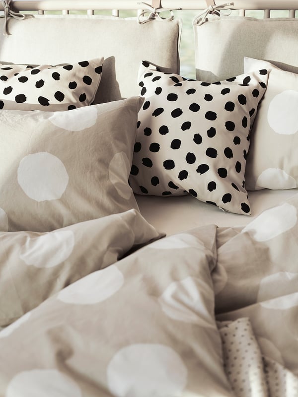 ODDNY cushion cover, off-white/dot pattern black, 50x50 cm