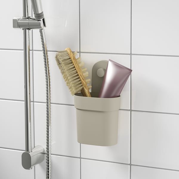 ÖBONÄS container with suction cup, grey-beige, 12.9x21.8x10 cm