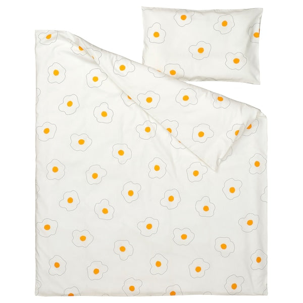 ÖGONLOCKSMAL 3-piece bedlinen set for cot, flower white/yellow, 60x120 cm