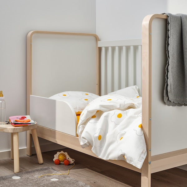 ÖGONLOCKSMAL 3-piece bedlinen set for cot, flower white/yellow, 60x120 cm