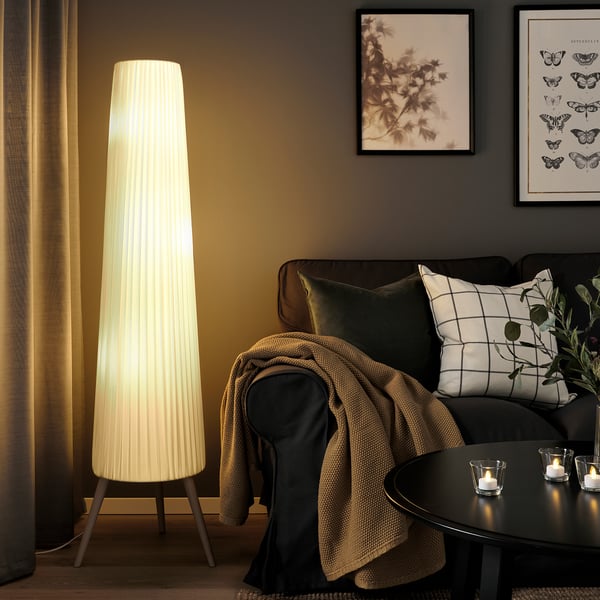 ÖKENSAND floor lamp, beech/white, 35 cm