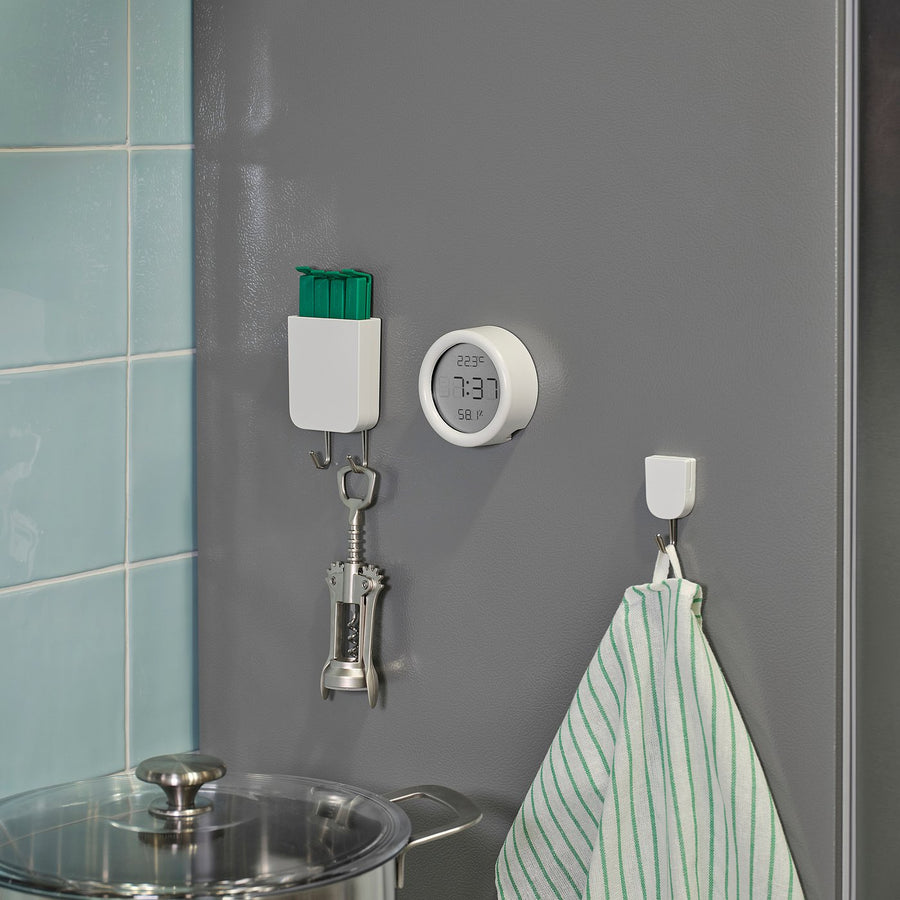 ÖRNVRÅK clock with hygro-/thermometer, white, 8x3 cm