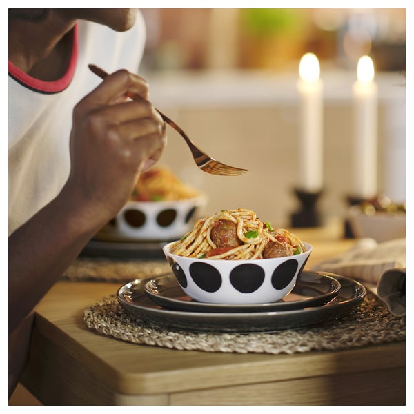 OFTAST bowl, white black/dot pattern, 15 cm