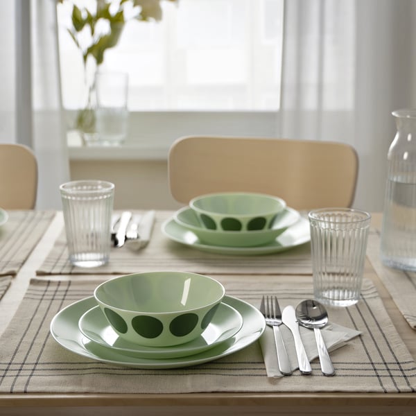 OFTAST bowl, light green green/dot pattern, 15 cm