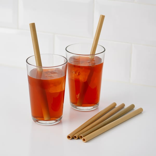 OKUVLIG drinking straws/cleaning brushes, bamboo/palm