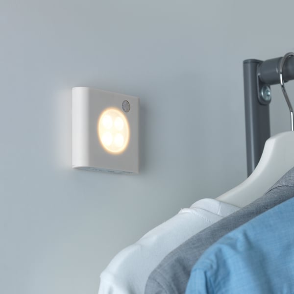 OLEBY wardrobe lighting with sensor, white, 6.5x7.5 cm, 2 pack