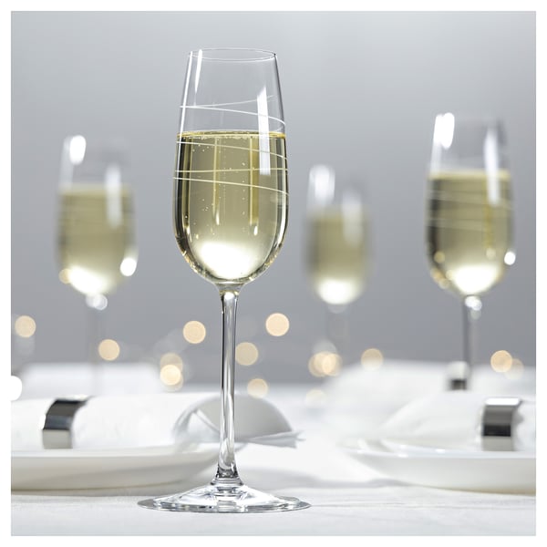 OLIVDUVA champagne glass, clear glass/spiral, 22 cl