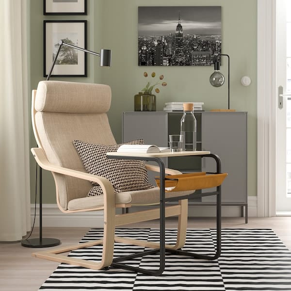 Ikea OLSERÖD - Side table, anthracite/birch effect dark yellow, 53x50 cm