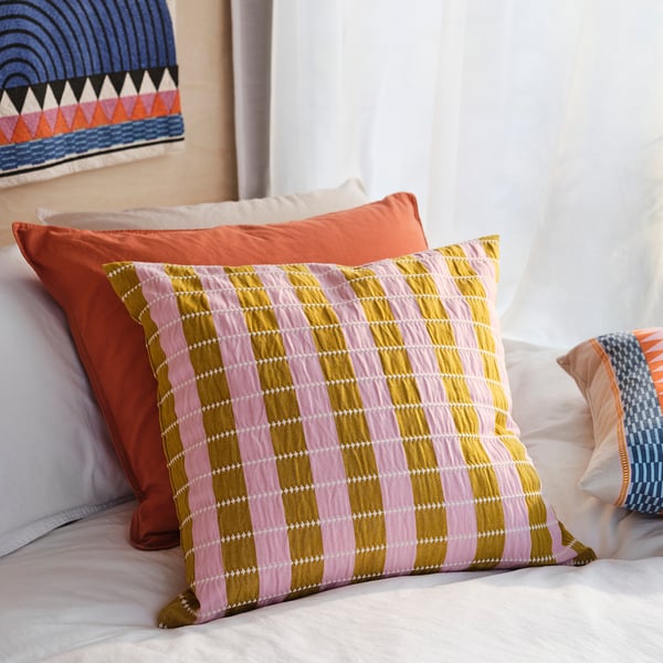 OMMJÄNGE cushion cover, pink/beige, 50x50 cm