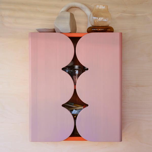 OMMJÄNGE cabinet w 2 doors and 1 shelf, pink orange/stained, 38x45 cm